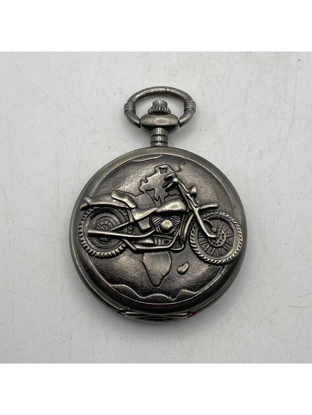 Motorcycle Pocket Watch Quartz Silver Tone